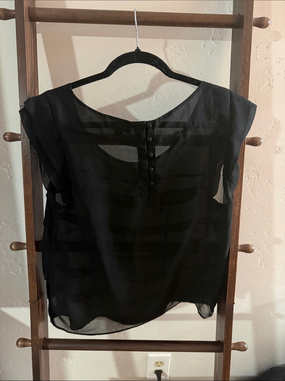 American Eagle Outfitters Black Layered Cap-Sleeve Blouse - Picture 3 of 3